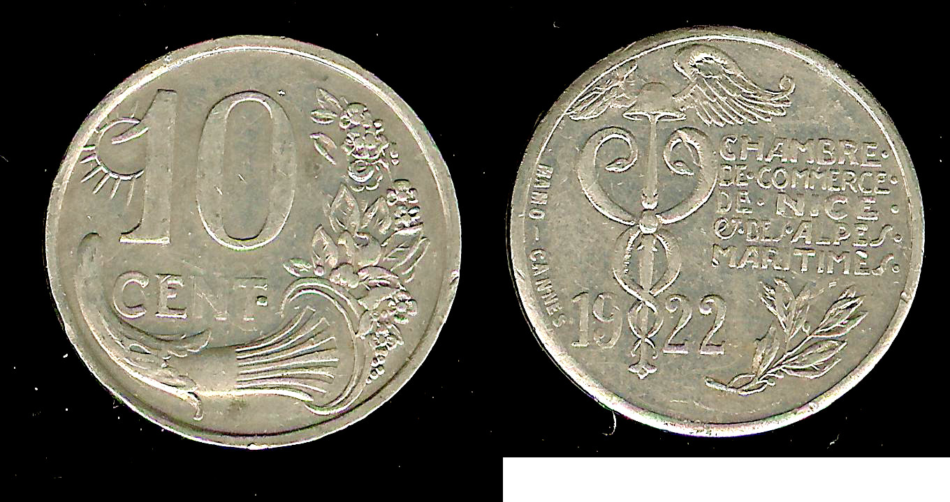 Nice CDC 10 centimes 1922 EF